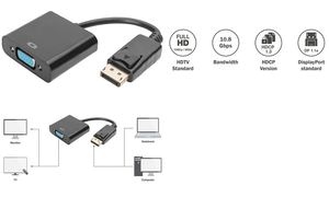 DIGITUS Adapterkabel, DisplayPort - HD15, 0,15 m, schwarz