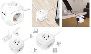 LogiLink Steckdosenwürfel, 4-fach + 2x USB, weiß