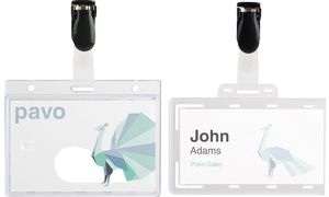 pavo Namensschild, mit Clip, 60 x 90 mm, transparent