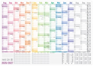 Häfft Schuljahres-Wandkalender "Rainbow", 2026/2027