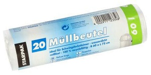 STARPAK Mülleimerbeutel HDPE, 60 Liter, weiß