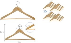 MAUL Holz-Kleiderbügel MAULmira, mit Steg, natur, 20er Pack
