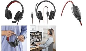 hama Stereo Headset "HS-USB400 V2", mit Mikrofon,schwarz/rot