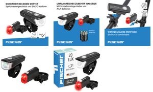 FISCHER Fahrrad-LED-Batterie-Beleuchtungs-Set, 20 Lux