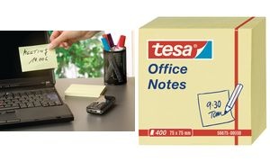 tesa Office Notes Haftnotiz Würfel, 75 x 75 mm, gelb