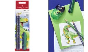 FABER-CASTELL Schreibset Dino, blau, 3-teilig
