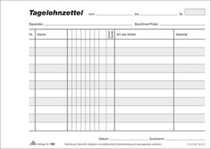 RNK Verlag Vordruck "Tagelohnzettel", Block, SD, DIN A5 quer