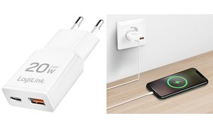 LogiLink USB-Steckdosenadapter, 1x USB-C (PD), 1x USB-A (QC)