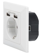 DIGITUS Unterputz-Steckdose, weiß, mit 2x USB-Port, weiß