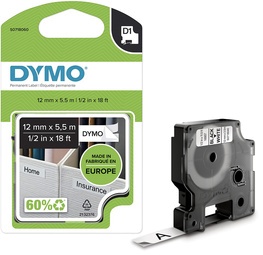 DYMO D1 Schriftbandkassette schwarz/weiß, 12 mm x 5,5 m