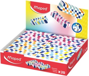Maped Kunststoffradierer, bunt kariert, 20er Display
